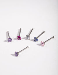Dainty Rhodium Diamante Nose Stud 6-Pack - link has visual effect only