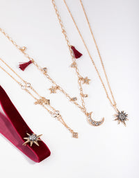 Red Gold Celestial 4-Row Necklace - link has visual effect only
