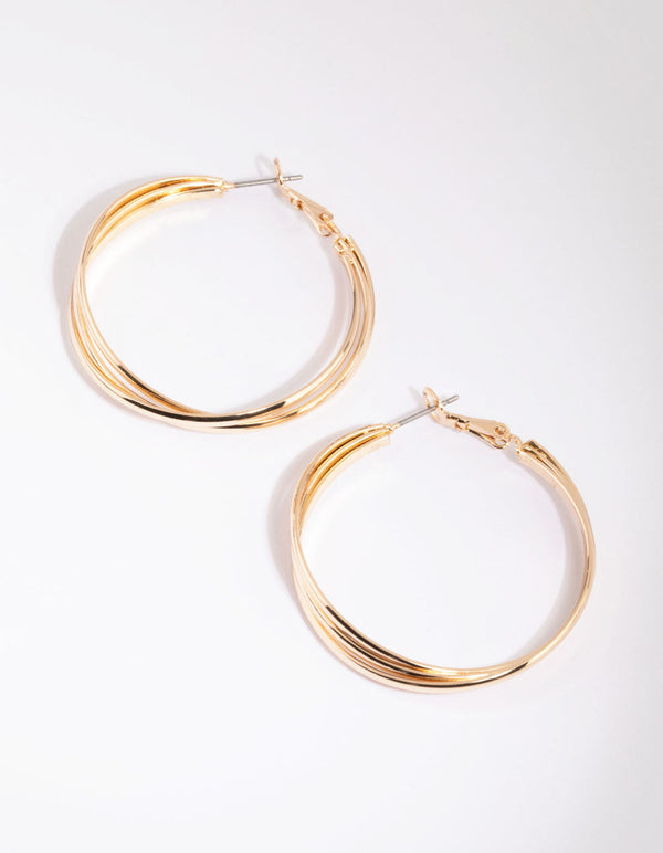 Gold Triple Twist Hoop Earrings