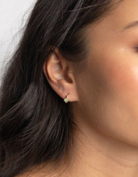 Gold Plated Huggie Hoop Earrings with Jade - link has visual effect only