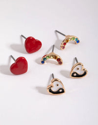 Gold Heart & Rainbow Stud Earring Pack - link has visual effect only