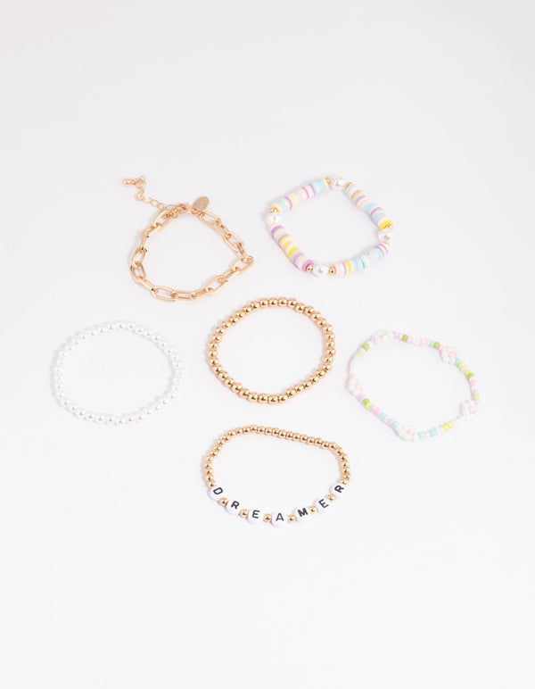 90s Colourful Pearl Bracelet Pack