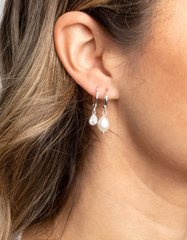Diamante Encrusted Clip on Earrings With Drop Pearl - Purple - Cerys' Closet