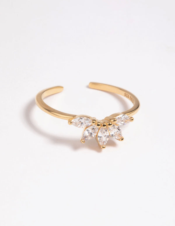 Gold Plated Sterling Silver Fan Diamante Ring