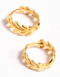 Gold Plated Sterling Silver leaf Detailed Huggie Earrings - link has visual effect only