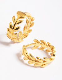 Gold Plated Sterling Silver leaf Detailed Huggie Earrings - link has visual effect only