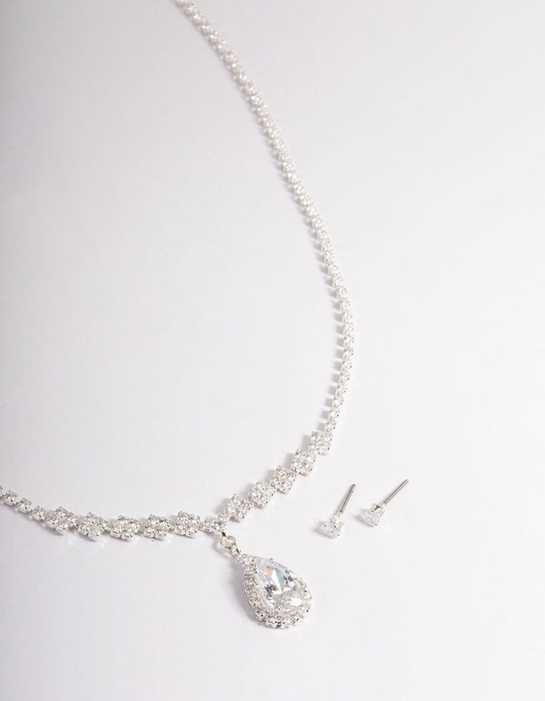 Cubic Zirconia Diamond Pear Stone Necklace Set