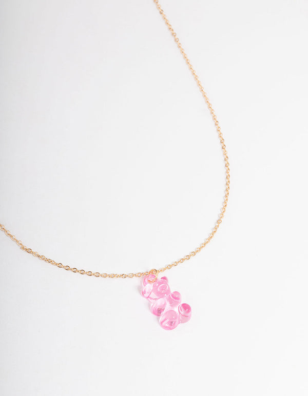 Gold Pink Plastic Candy Bear Necklace - Lovisa