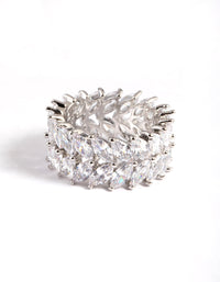 Diamond Simulants Rhodium Marquise Statement Ring - link has visual effect only