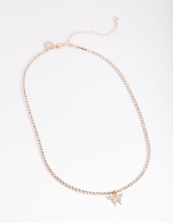 Rose Gold Cupchain Diamante Butterfly Necklace in 2023