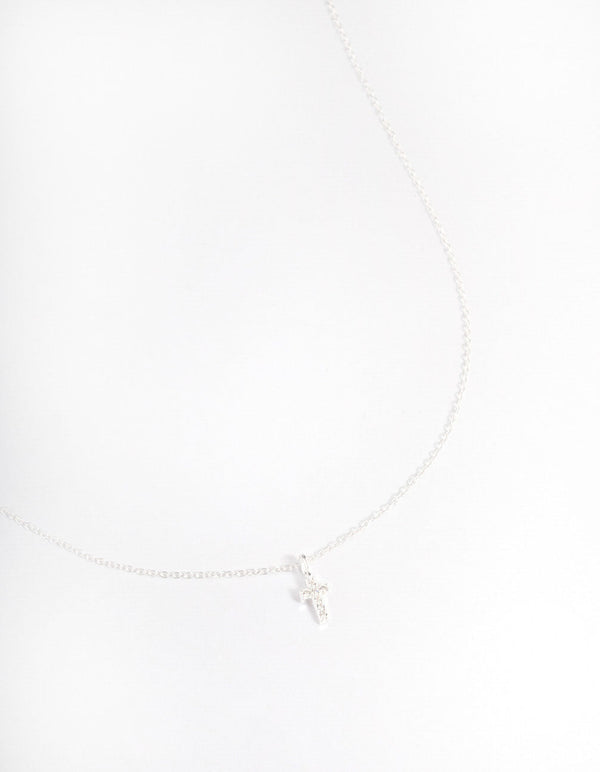 Sterling Silver Cubic Zirconia Small Cross Necklace - Lovisa