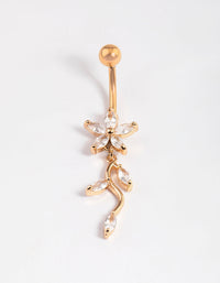 Gold Plated Surgical Steel Cubic Zirconia Flower Drop Belly Ring - link has visual effect only