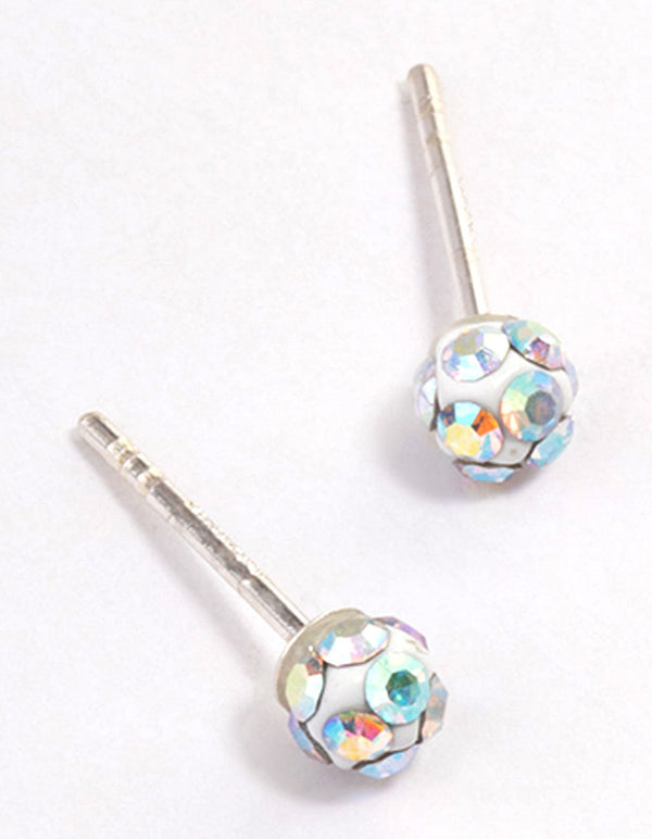 Sterling Silver 4mm Pave Ball Stud Earrings