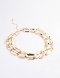 Gold Chunky Hammered Chain Link Necklace - link has visual effect only