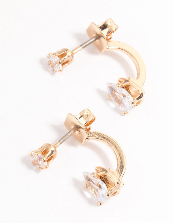 Gold Diamante Pear Ear Jacket Earring