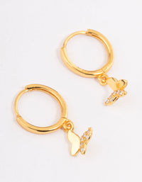 Gold Plated Sterling Silver Diamante Butterfly Huggie Earrings - link has visual effect only