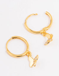 Gold Plated Sterling Silver Diamante Butterfly Huggie Earrings - link has visual effect only