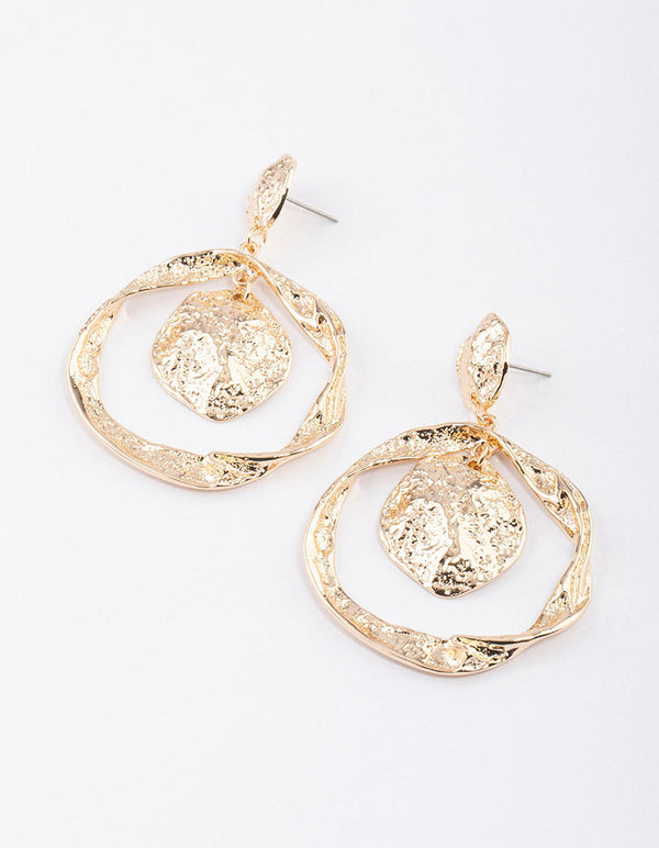 Gold Plated Freshwater Pearl Molten Hoop Earrings - Lovisa