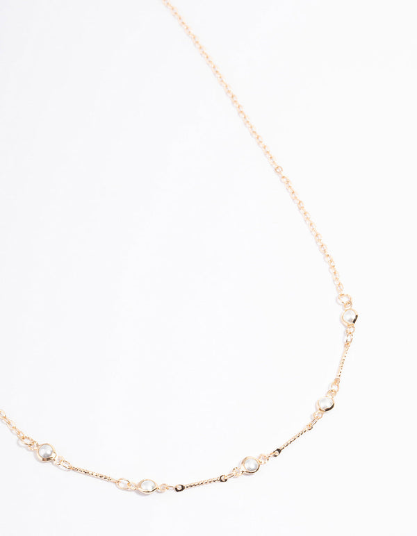 Gold Encased Pearl Station Necklace