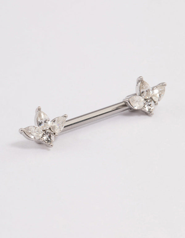 Surgical Steel Cubic Zirconia Double Marquise Nipple Piercing
