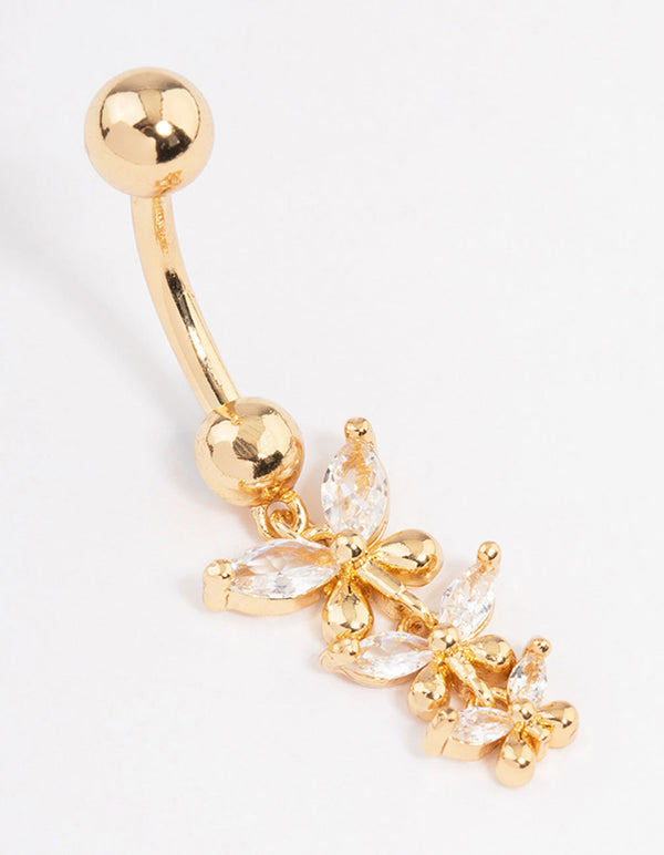 Gold Plated Surgical Steel Triangular Butterfly Drop Belly Ring