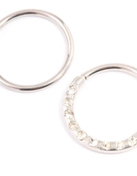 Surgical Steel Cubic Zirconia Textured Nose Ring Pack - link has visual effect only