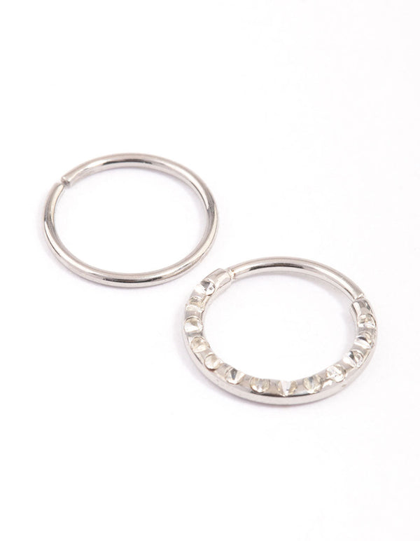 Surgical Steel Cubic Zirconia Textured Nose Ring Pack