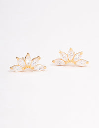 Gold Plated Sterling Silver Cubic Zirconia Fan Stud Earrings - link has visual effect only