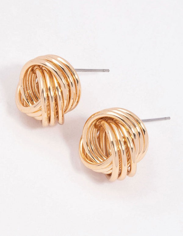 Gold Triple Strand Knotted Stud Earrings