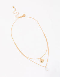 Gold Disc & Pearl Layered Necklace - link has visual effect only