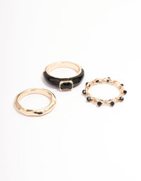 Black Enamel Rectangle Triple Stack Ring - link has visual effect only
