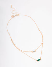Gold Baguette Stone Double Short Necklace - link has visual effect only