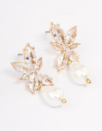 Gold Large Marquise Pearl Drop Earrings - link has visual effect only