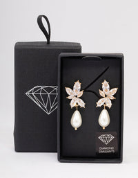 Gold Large Marquise Pearl Drop Earrings - link has visual effect only