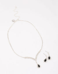 Silver Diamante Stone Long Earrings & Necklace Set - link has visual effect only