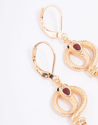 Gold & Green Snake Teardrop Pendant Earrings - link has visual effect only