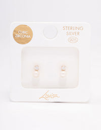 Gold Plated Sterling Silver Cubic Zirconia & Freshwater Pearl Stud Earrings - link has visual effect only