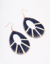Gold Woven Diamante Navy Drop Earrings - link has visual effect only