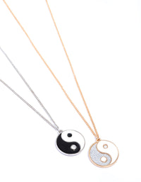 Mixed Metal Round Yin & Yang Necklace Pack - link has visual effect only