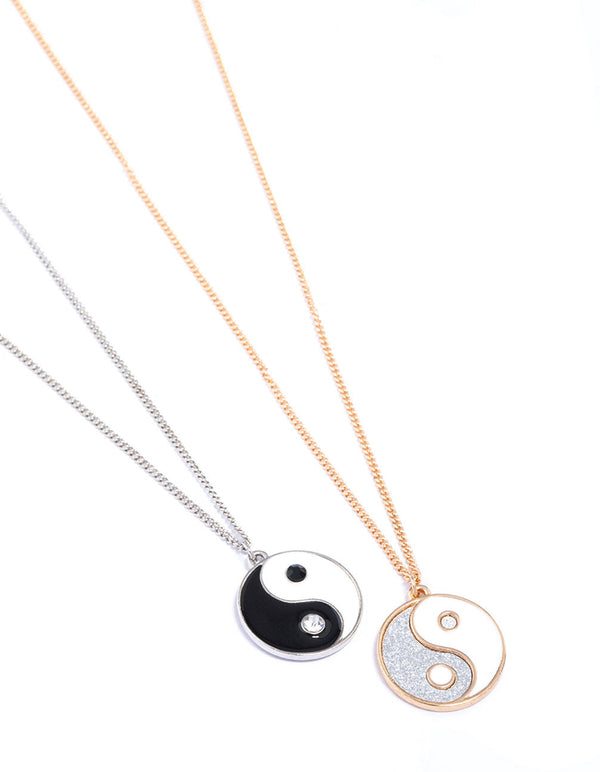 Mixed Metal Round Yin & Yang Necklace Pack