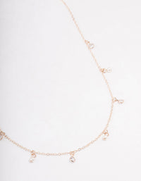 Rose Gold Diamante & Pearl Drop Station Necklace - link has visual effect only