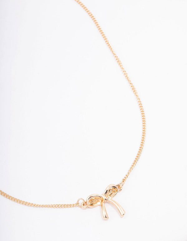 Gold Plain Bow Necklace