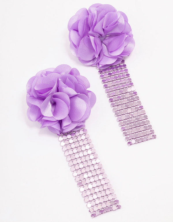 Purple Flower & Chainmail Drop Earrings
