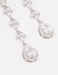 Rhodium Leaf Halo Pear Drop Earrings - link has visual effect only