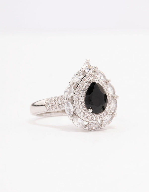 Black Flare Pear Cubic Zirconia Ring