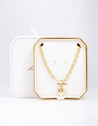 Gold Plated Heart FOB Necklace & Earrings Set - link has visual effect only