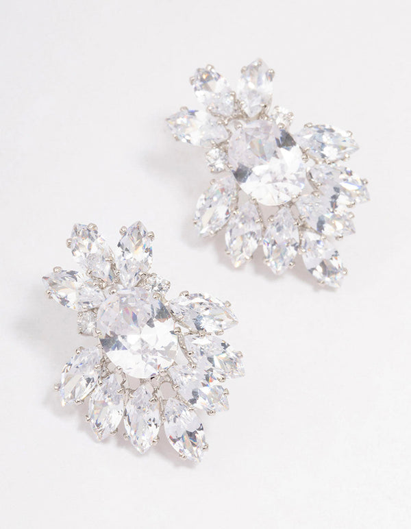 Rhodium Cubic Zirconia Pear Diamante Stud Earrings