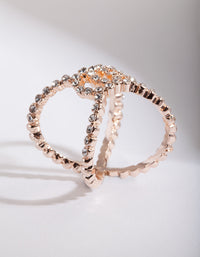 Rose Gold Diamante Cross Over Ring - link has visual effect only