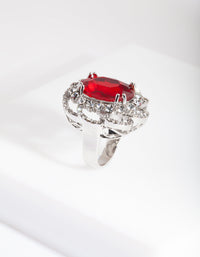 Rhodium Red Stone Statement Ring - link has visual effect only