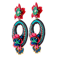 Green Pink Flower Sequins Earrings - link has visual effect only